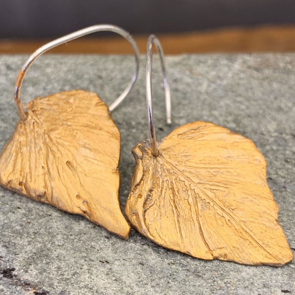 Matana organic leaf earrings and silver hoops - Picture 3 of 7